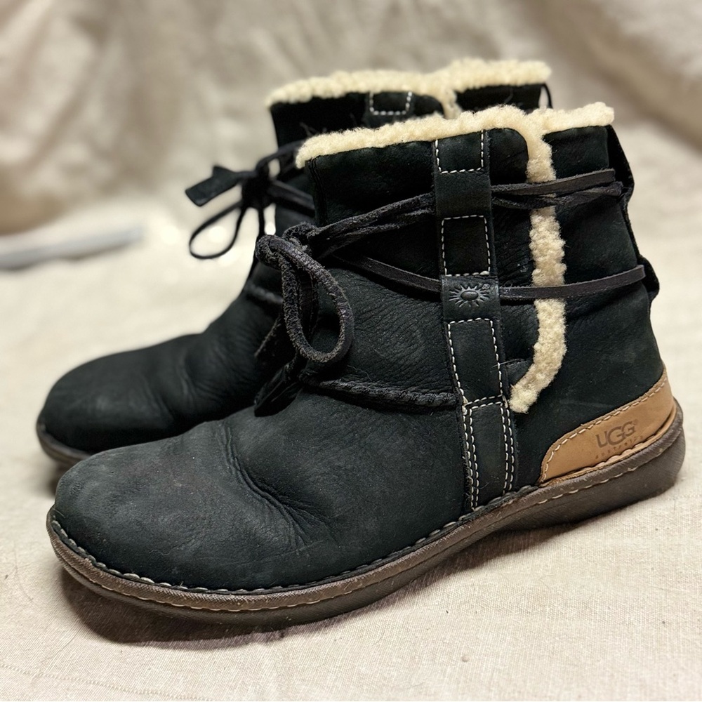 UGG Black and Tan Shearling Boots